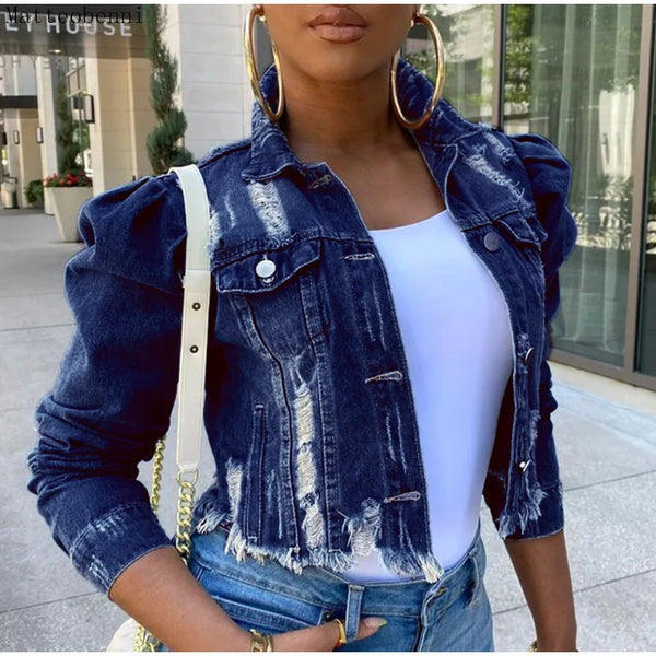 Cropped Ripped Denim Jacket