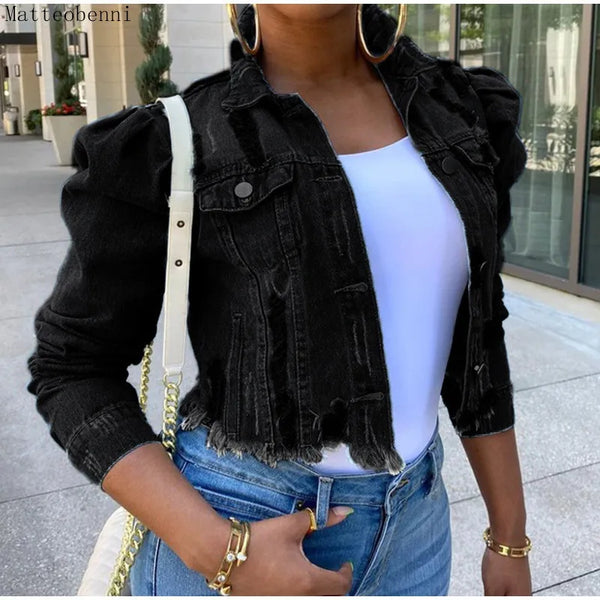 Cropped Ripped Denim Jacket