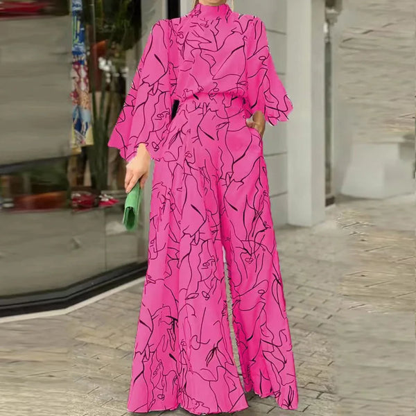 Autumn Printed Wide Leg Ladies Jumpsuit