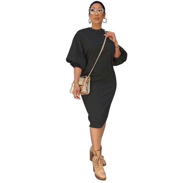 Five-Point Lantern Sleeve Sweater Dress