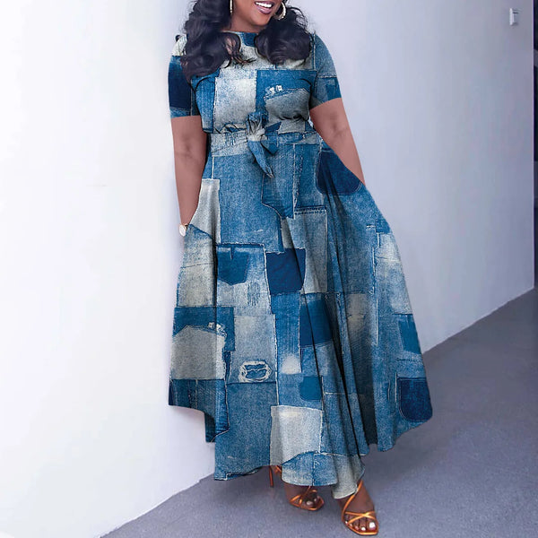 Lace Up Plus Size Print Dress