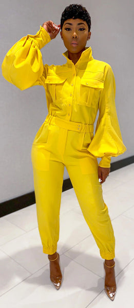 Lantern Sleeves Pocket Jumpsuits