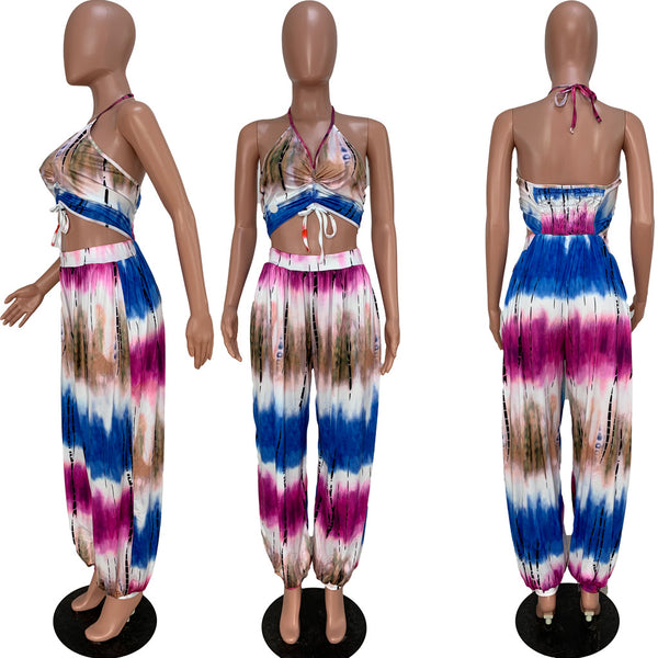 Lace Up Tie Dye Sleeveless Jumpsuit