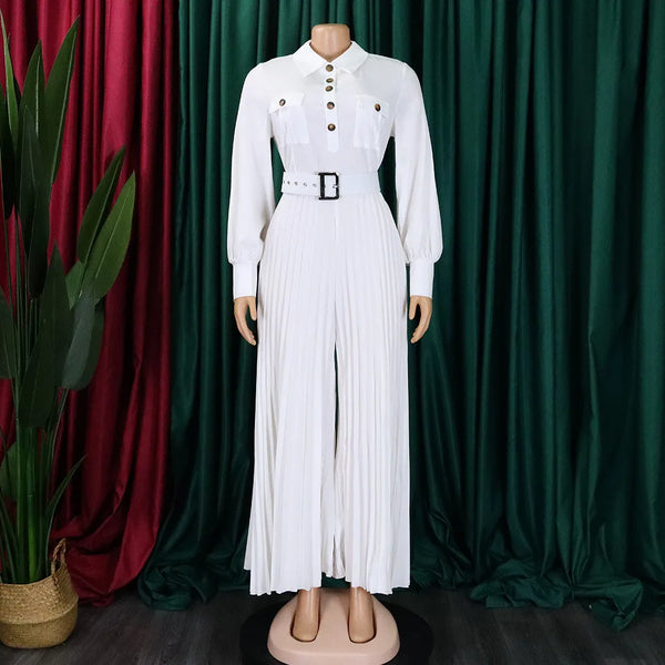 Elegant Pleated Wide Leg Jumpsuits
