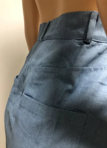 Slim Bud Patchwork Blue Jean Skirt