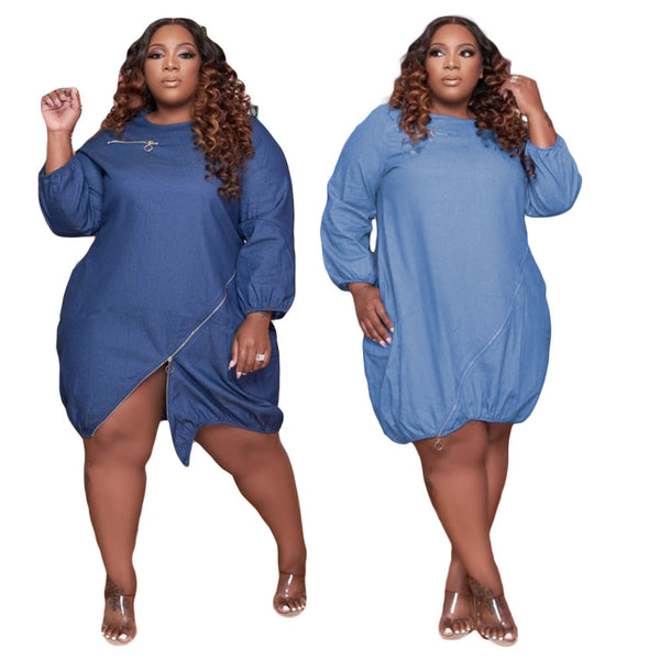 European Plus Size Denim Dress