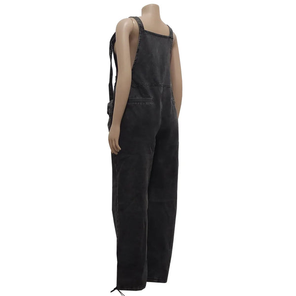 Versatile Loose Strap Denim Wide Leg Overalls