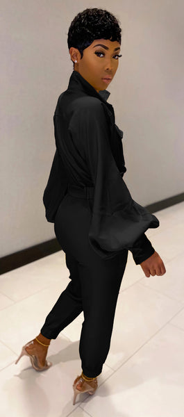 Lantern Sleeves Pocket Jumpsuits