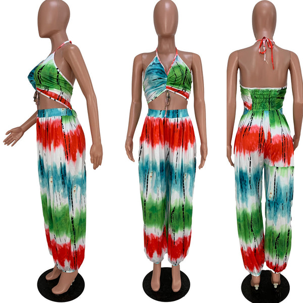 Lace Up Tie Dye Sleeveless Jumpsuit