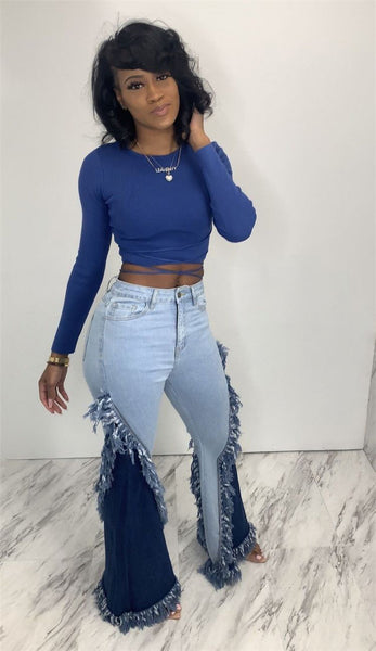 Patchwork Bell Bottom Jeans