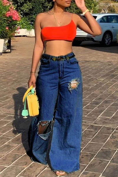Boyfriend Distresses Wide Leg Jeans