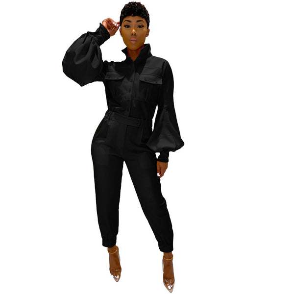 Lantern Sleeves Pocket Jumpsuits