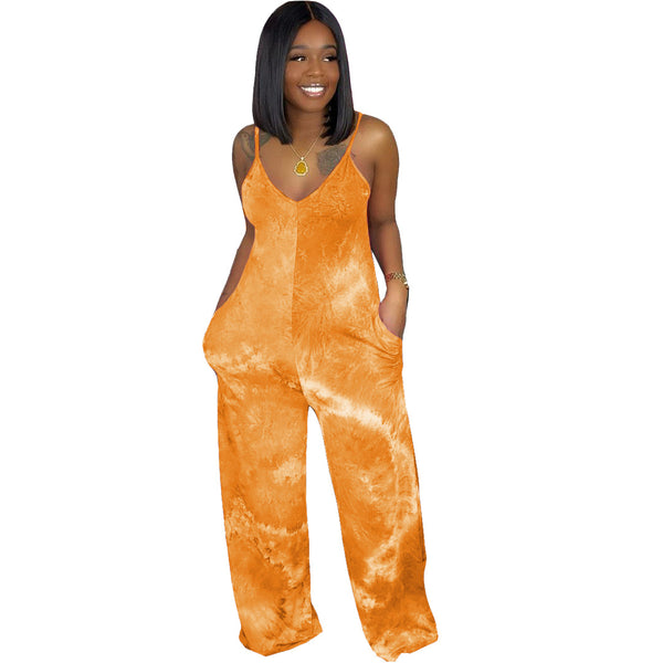 Tie Dye Halter V-Neck Jumpsuit