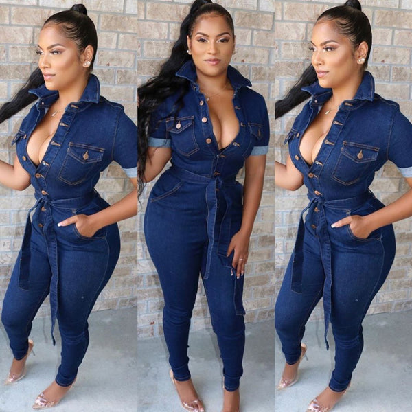 Snatced Waist Denim Jumpsuit