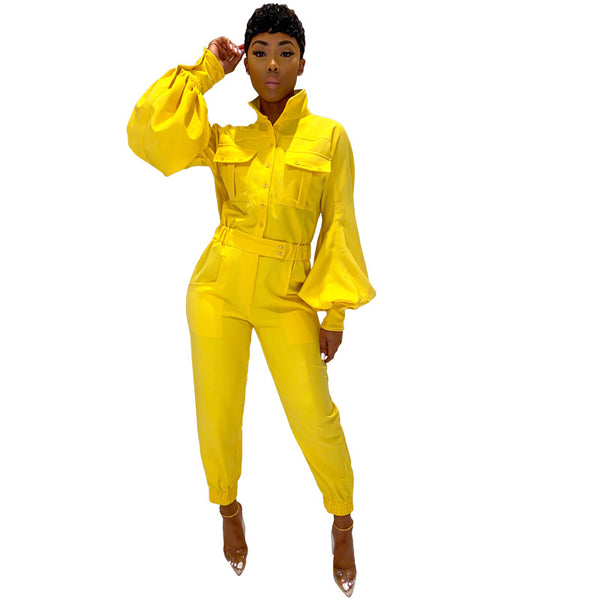 Lantern Sleeves Pocket Jumpsuits