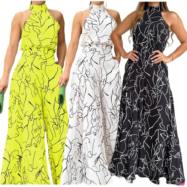 High Waist Lace Up Sleeveless Halter Jumpsuit
