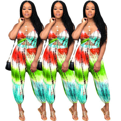 Lace Up Tie Dye Sleeveless Jumpsuit
