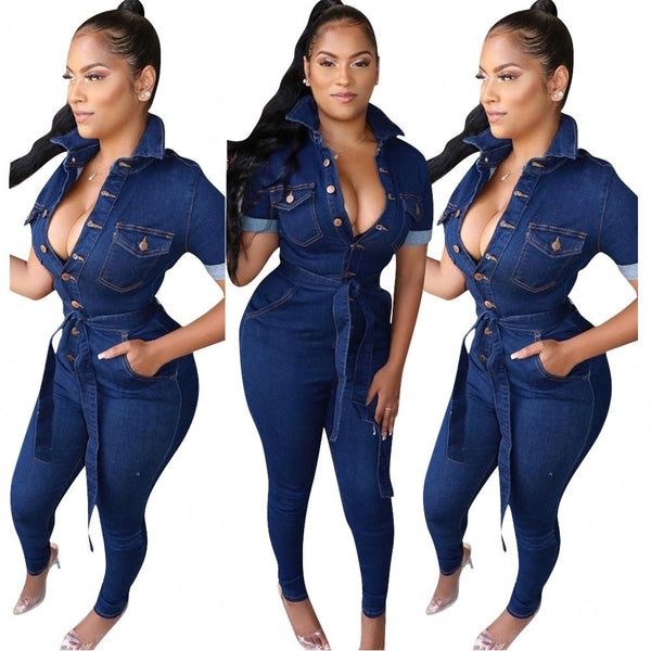Snatced Waist Denim Jumpsuit