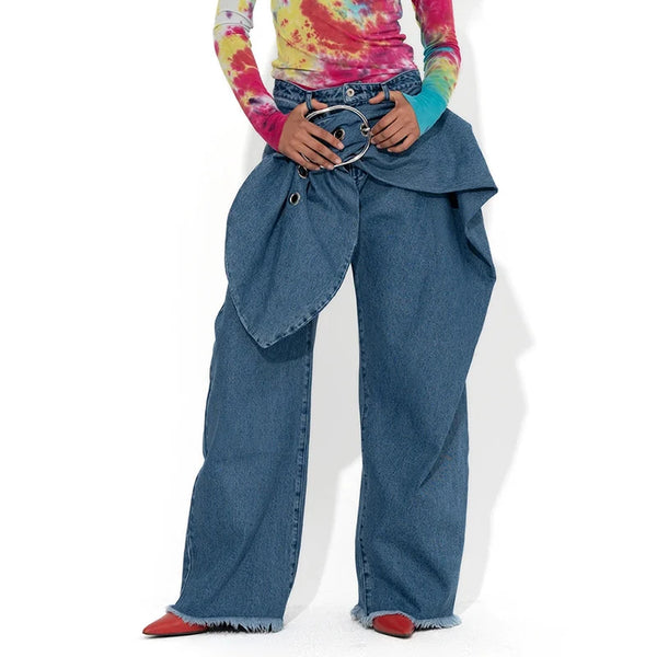 Bowknot High Waist Spliced Pockets Jeans