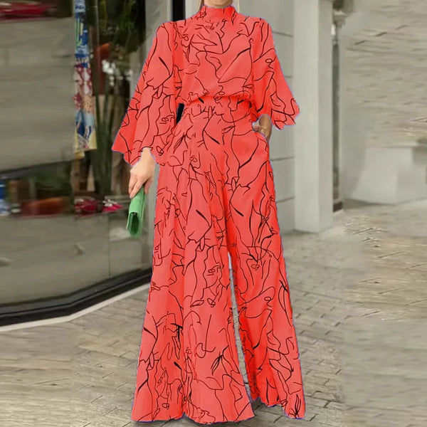 Autumn Printed Wide Leg Ladies Jumpsuit