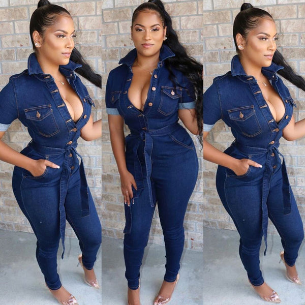 Snatced Waist Denim Jumpsuit
