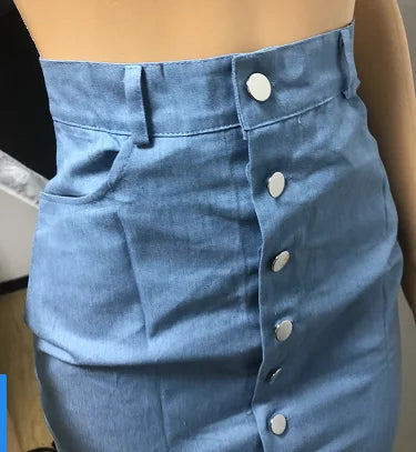 Slim Bud Patchwork Blue Jean Skirt
