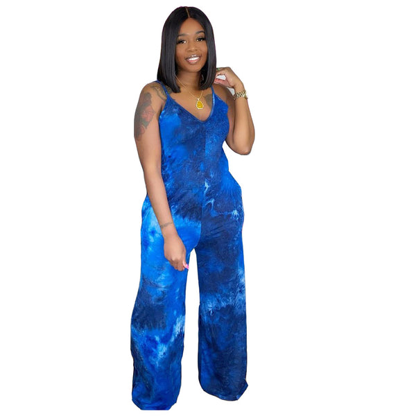 Tie Dye Halter V-Neck Jumpsuit
