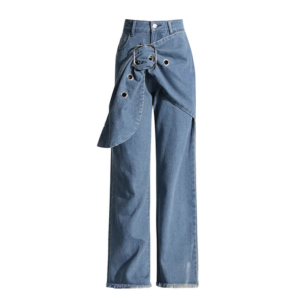 Bowknot High Waist Spliced Pockets Jeans