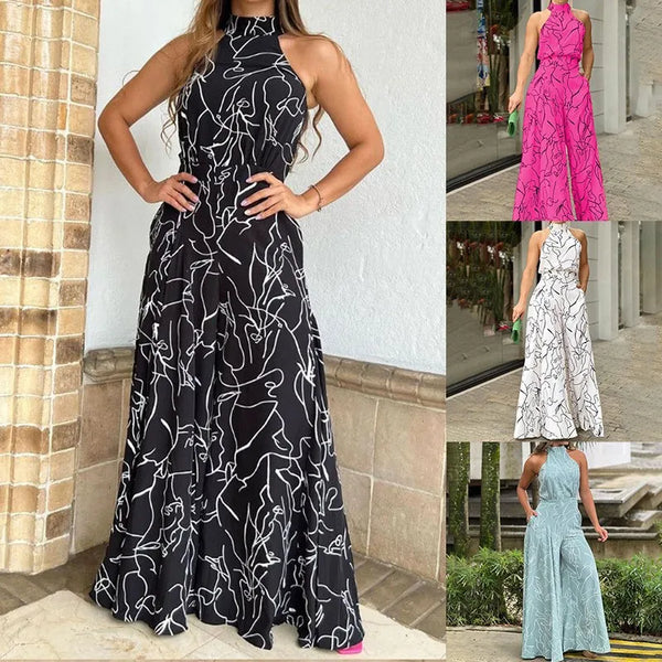 High Waist Lace Up Sleeveless Halter Jumpsuit
