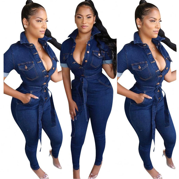 Snatced Waist Denim Jumpsuit