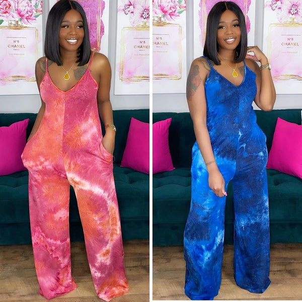 Tie Dye Halter V-Neck Jumpsuit