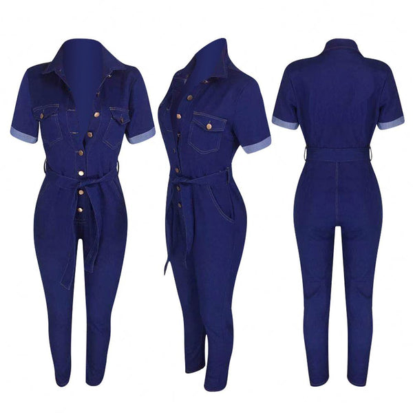 Snatced Waist Denim Jumpsuit