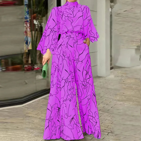 Autumn Printed Wide Leg Ladies Jumpsuit