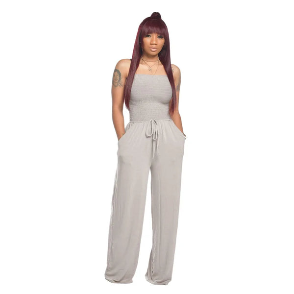 Strapless Pleated Wide Leg Jumpsuit