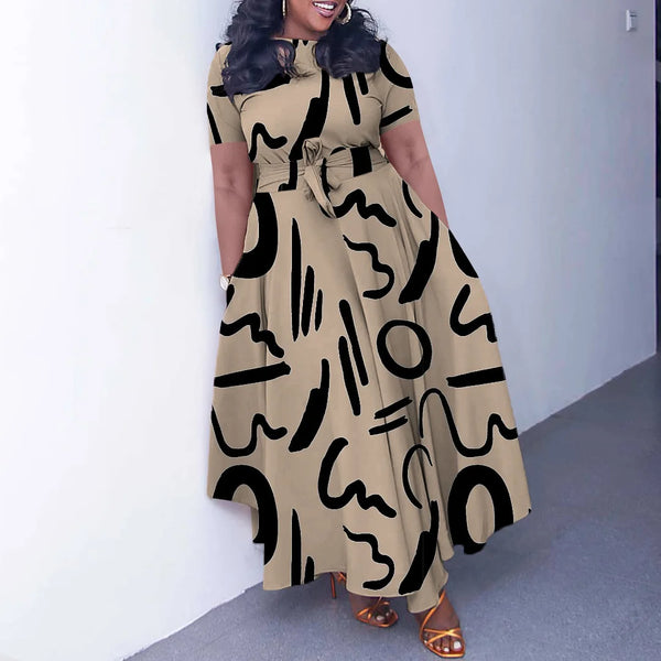 Lace Up Plus Size Print Dress