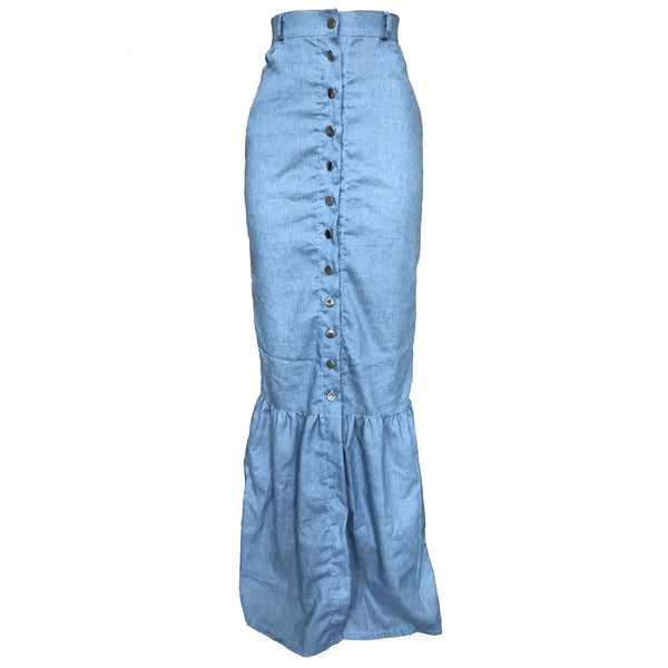 Slim Bud Patchwork Blue Jean Skirt