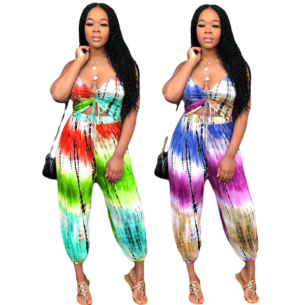 Lace Up Tie Dye Sleeveless Jumpsuit