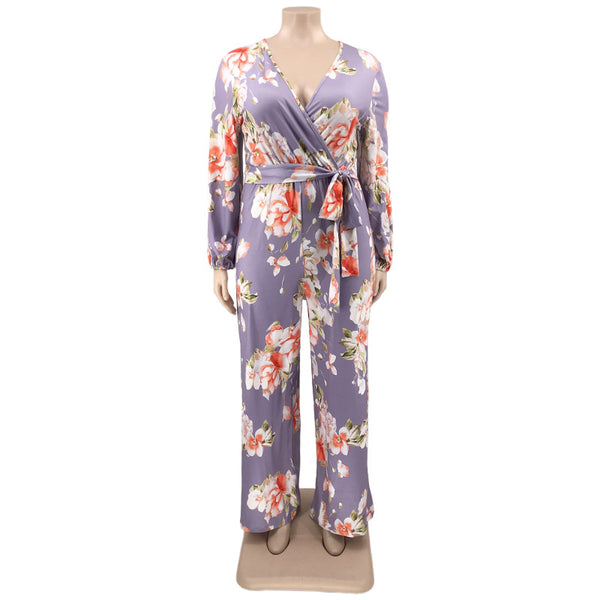 Floral Print Loose Waist Strap Jumpsuit