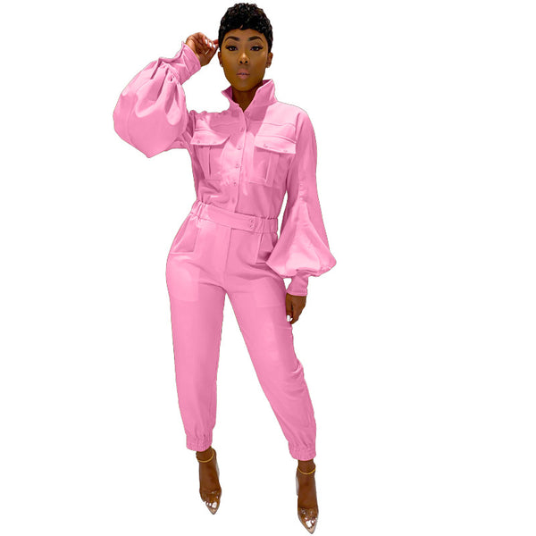Lantern Sleeves Pocket Jumpsuits