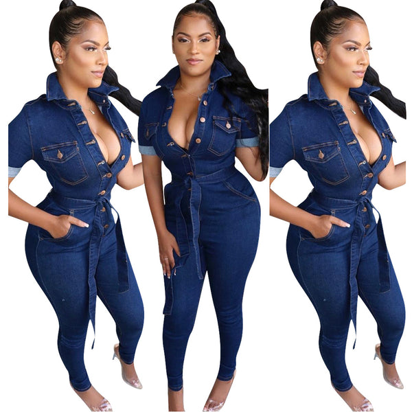 Snatced Waist Denim Jumpsuit
