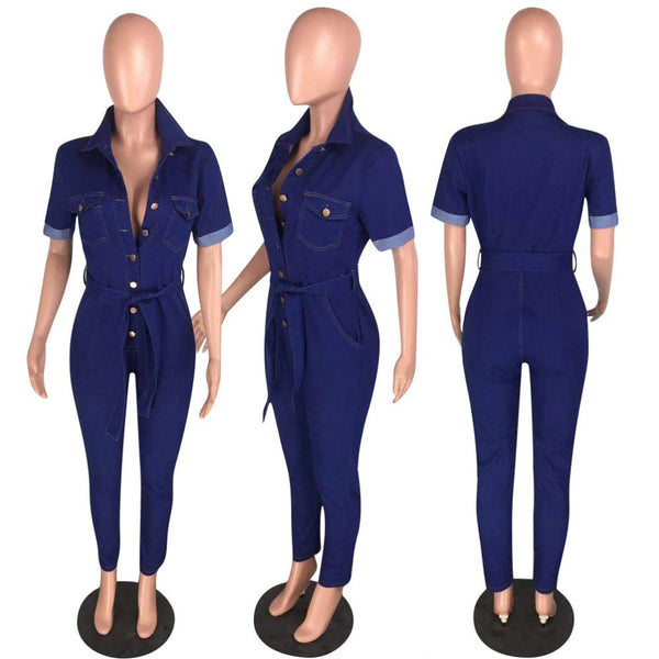 Snatced Waist Denim Jumpsuit