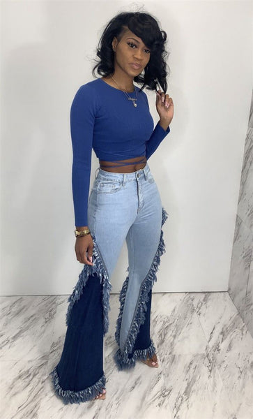 Patchwork Bell Bottom Jeans