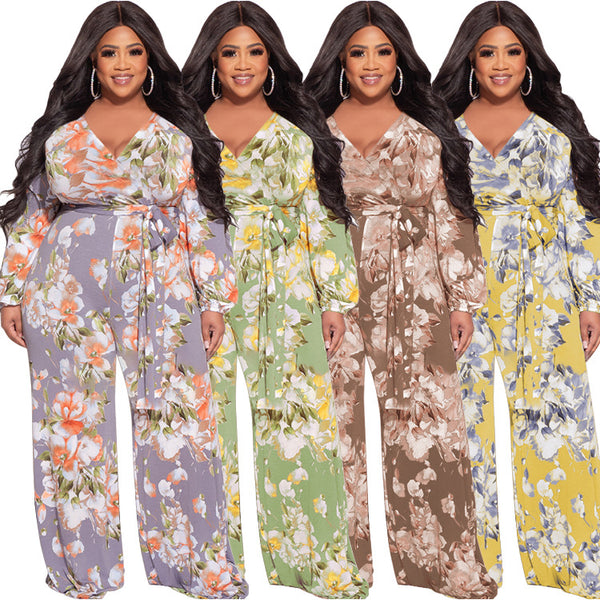 Floral Print Loose Waist Strap Jumpsuit