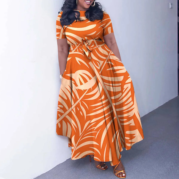 Lace Up Plus Size Print Dress