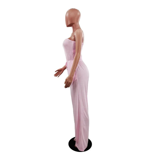 Strapless Pleated Wide Leg Jumpsuit