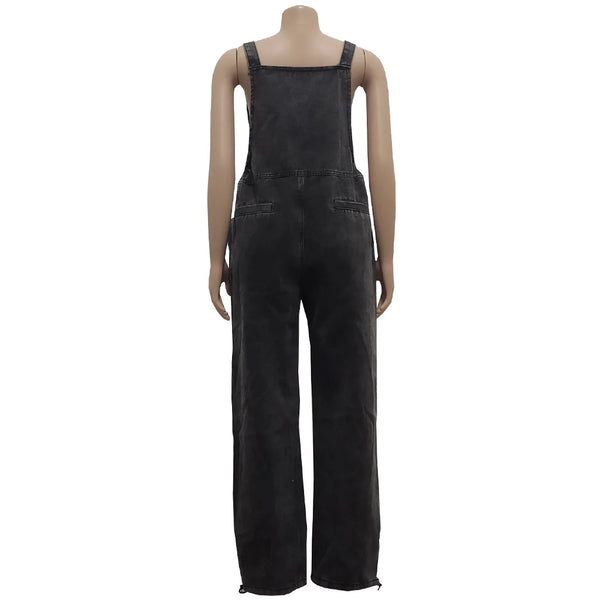 Versatile Loose Strap Denim Wide Leg Overalls