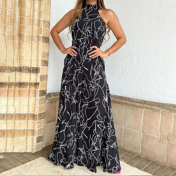 High Waist Lace Up Sleeveless Halter Jumpsuit