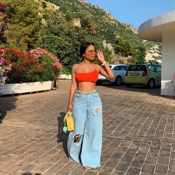 Boyfriend Distresses Wide Leg Jeans