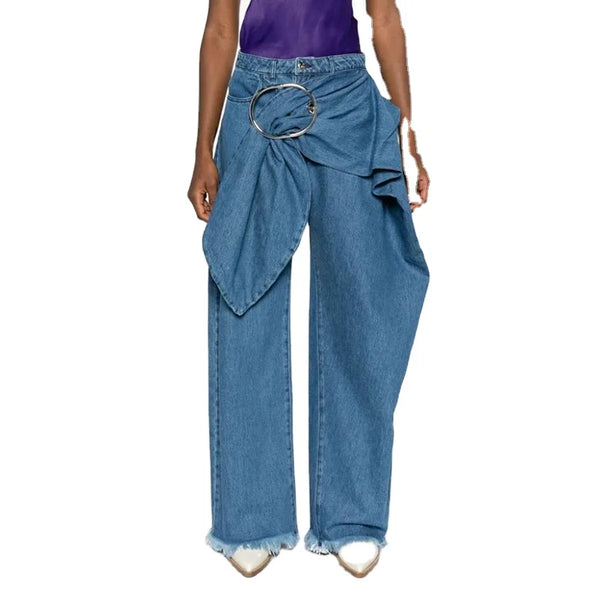 Bowknot High Waist Spliced Pockets Jeans