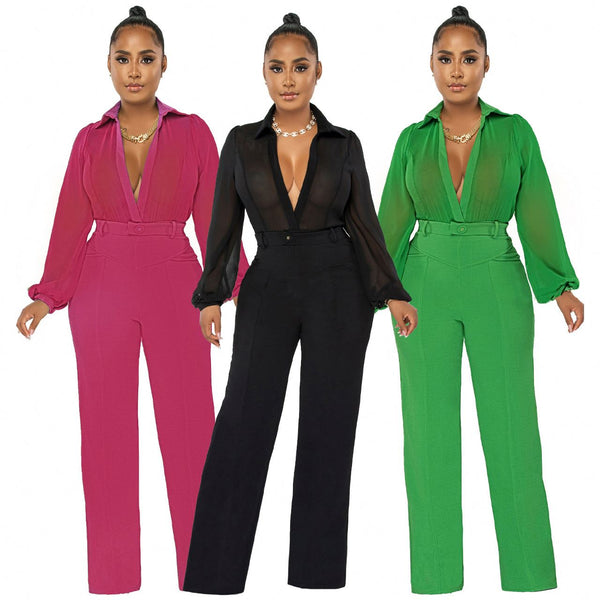 See Through Chiffon Knitted Jumpsuit